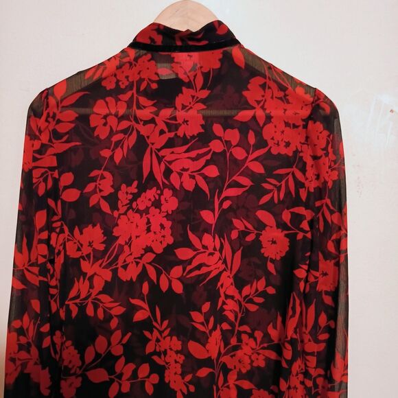 Chicos Blooms Ruffle Front Button Front Blouse-Size 1/US 8-Floral-Sheer-Chic - Picture 6 of 9